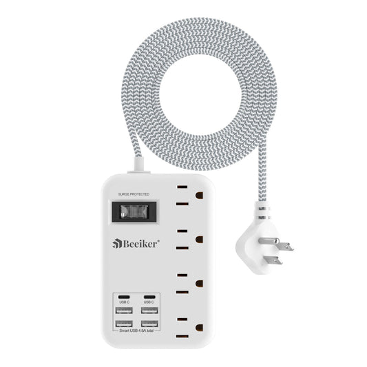 6 USB Travel Power Strip,4 Outlets,5Ft Extension Cord,Surge Protector,13A