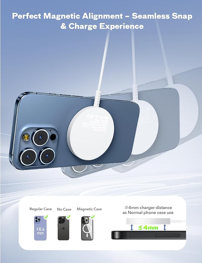 Magnetic Wireless Qi2 Charger for iPhone: Charging Pad for iPhone 17/16/15/14/13/12 Series & AirPods Pro 4-2, Strong Magnet, Dual Ports, Case-Friendly, Lightweight for Travel Home Office Desk