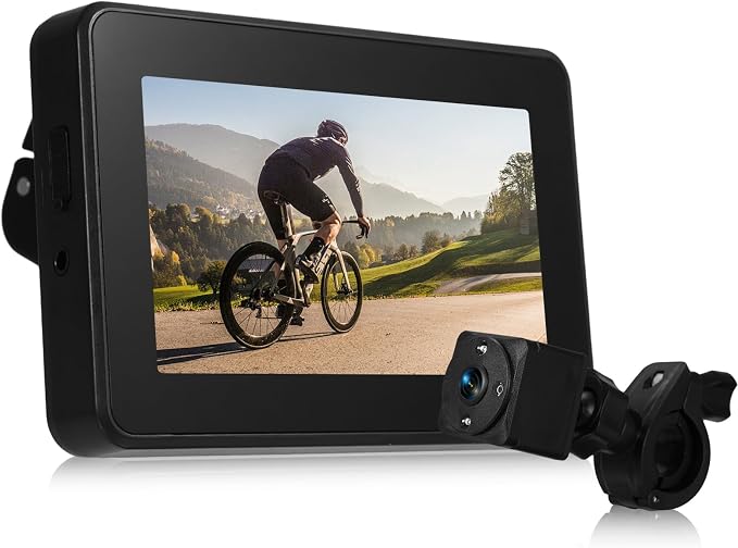 Shkalacar Bicycle Rear View Camera Handlebar Bike Mirror, 4.3'' Monitor 1080P Rechargeable Night Vision 150° Wide Angle View 360° Adjustable Bracket for Mountain Bicycle, Road Bike, E-bike