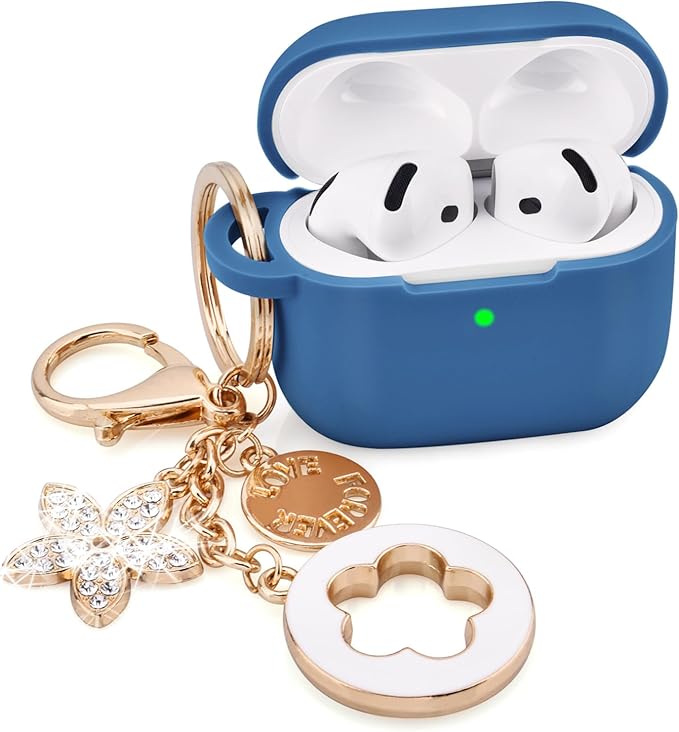 Case Compatible for Apple Airpods 4 - VISOOM Airpods 4 Cases 2024 Cover Women Cute Silicone iPods 4 Earbuds Wireless Accessories Charging Cases Girl Bling Keychain for Airpod iPods 4th Generation