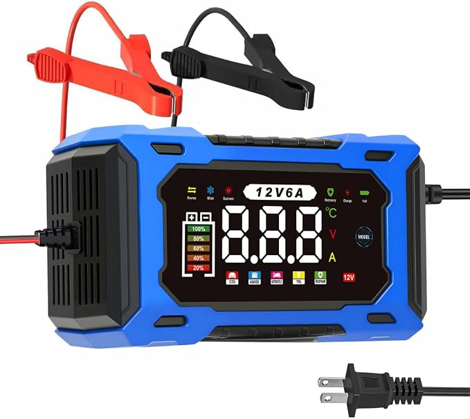 12V 6A Smart Battery Charger Maintainer, Fully Automatic Trickle Charger
