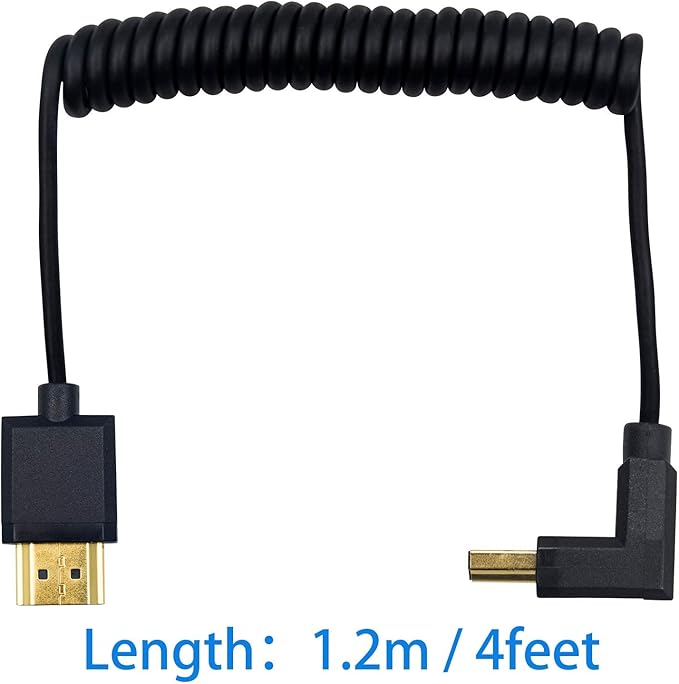 Duttek Down Angle Coiled HDMI Cable 4FT/1.2M, Extreme Thin 90 Degree HDMI Male to Male Coiled Cable for 3D and 4K@60hz Ultra HD TV Stick for PS5, Blu-ray, Roku TV, Xbox Series X/S