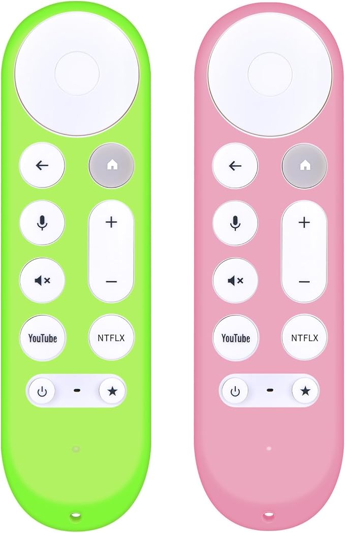 [2-Pack] HZIME New Replacement Remote Control Cover Compatible for Google TV Streamer 4K TV GY3LE Voice Remote, Silicone Controller Case Sleeve (Glow-in-The-Dark，Green/Pink)