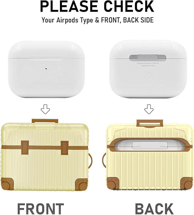 KOREDA Compatible with AirPods Pro 2nd/1st Generation Case Cover, Cute Funny Suitcase Design Case for Airpods Pro 2nd/1st Gen, Fashion Protective Hard Case for Women Men with Keychain (Beige)