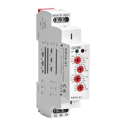 GEYA Delay Relay Asymmetric Cycle Time Relay 1SPDT 10A AC/DC24V-240V Cycler Repeat Timer Delay Relay Din Rail Modular(GRT6-S1,AC/DC24V-240V)