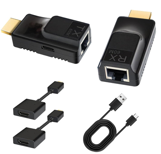 Hdmi Over Ethernet 196ft Audio 1080p@60hz Video Over Cat5 Cat6 Ethernet Cable Plug and Play with HDMI Converter Cable,Type-C Power Cable for Home Theater, Classroom