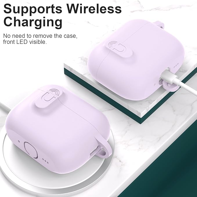 ATUAT for AirPods Pro 3 Case with Magnetic Lid Lock, Protective Soft Silicone Cover with Keychain Cleaner Kit for Women Men for Apple AirPods Pro 3rd Generation(2025), Front LED Visible, Lavender