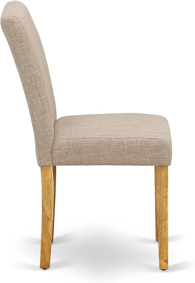 East West Furniture 1NDAB5-OAK-04 5 Piece Dining Set Includes a Rectangle Dining Room Table with Dropleaf and 4 Light Tan Linen Fabric Upholstered Parson Chairs, 30x48 Inch, Oak
