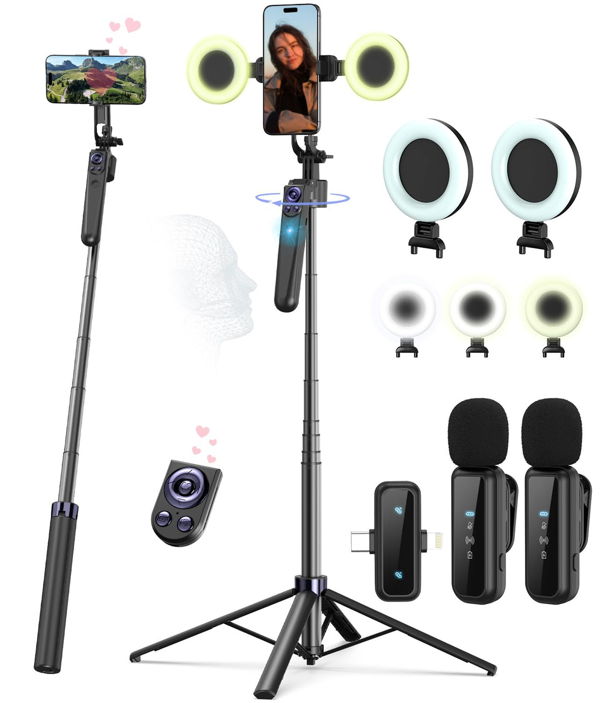 Vlogging Kit for iPhone/Android, 63”Auto Face Tracki | Phone Accessori - Image 1