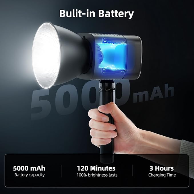 Portable Magnetic LED Video Light 40W COB - Metal Mini Dual Color 2500K-6500K w/Built-in Battery, Continuous Lighting Spotlight w/Magnetic Attachable Reflector & Softbox