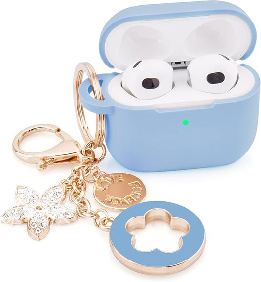 VISOOM Case for Airpods 3 Pink Airpods 3rd Cases 2021 Silicone for iPod 3 Earbuds Case Cover Women Wireless Charging Case with Accessories Girl Bling Keychain for Apple Ear Buds 3rd Generation