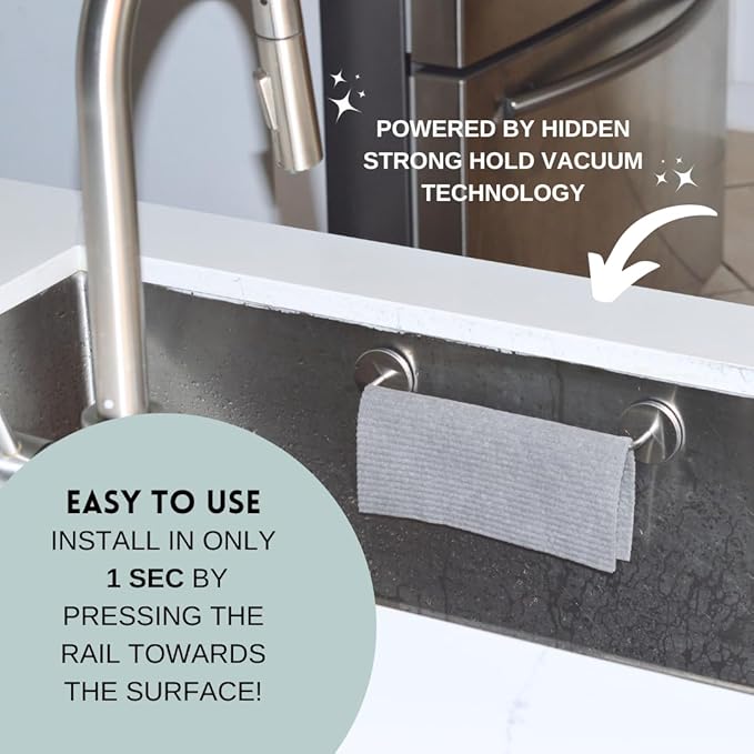 Stainless Steel Dish Cloth Rail for Kitchen, Kitchen Towel Holder, Swedish Dishcloth Holder, Dish rag Hanger, Dish Towel Holder for All Types of Sinks and Smooth Surfaces