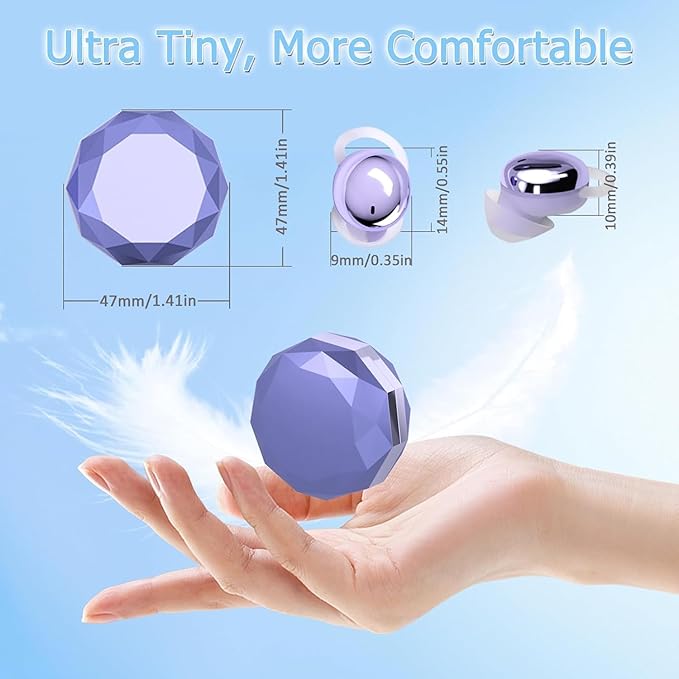 Side Sleeper Earbuds, Mini Earbuds for Sleeping, Invisible Wireless Headphones, Fast Charging Case, No Beep & Comfortable to Sleeping (Purple)