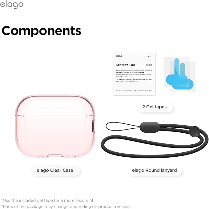 elago Clear Case Compatible with AirPods Pro 3 Case Clear Cover - Lanyard Included, Strap Included, Reduced Yellowing, Shockproof, Full Protection, Soft TPU (Lovely Pink)