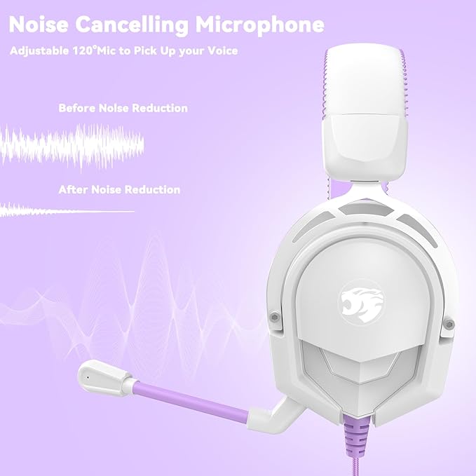 A88 Gaming Headset with Mic for Ps5, Pc, Xbox One Series X/s, Ps4, Switch, Stereo Wired Noise Cancelling Headphones with Microphone for Computer, Laptop, Mac, Nintendo, Games (Purple)