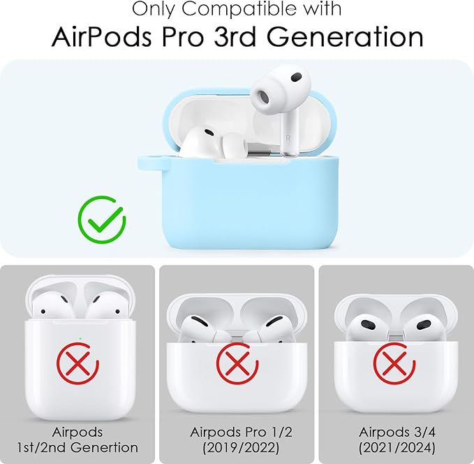 VISOOM for AirPods Pro 3 Case 2025, Silicone Case for Apple Air Pods Pro 3rd Generation Cover Women, Cute iPods 3 Protective Cover with Bling Keychain & Cleaning Kit,Sky Blue