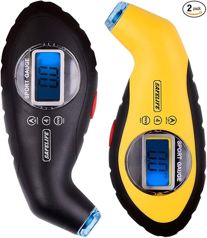SAFELIFE Digital Tire Pressure Gauge 150 PSI 4 Settings with Backlit LCD and Non-Slip Grip (2package)