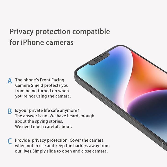 Phone Front Camera Cover,Webcam Cover Compatible for iPhone 16e / 14/14 Plus / 13/13 Mini /13 Pro / 13 Pro Max,Protect Privacy and Security,Not Affect Face ID, 2 Pack-Black