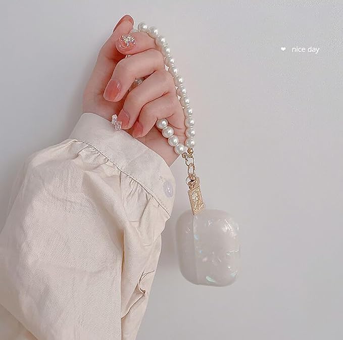 for Cute Glitter Airpods Pro/Pro 2 Gen Case with Cleaner Pen, Shell Pattern iPod Pro 2nd/1st Generation Cover Protective Skin Girl Women with Luxury Pearl Keychain 2023/2022/2019 - Colorful