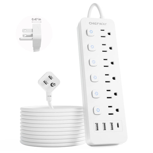 6Ft Power Strip with 6 Individual Switches, 6 Outlets