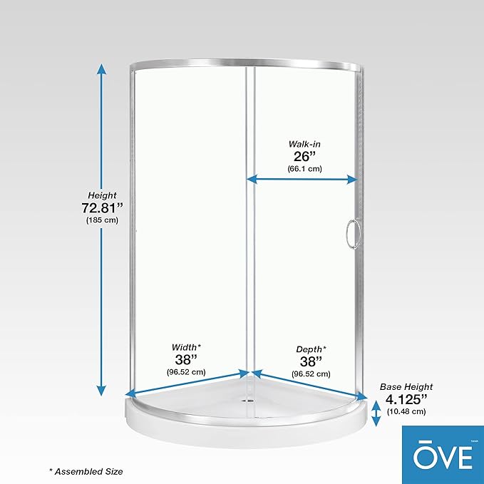 OVE Decors Breeze 38 in. Corner Shower, With Included Base, Clear Glass and Satin Nickel Finish