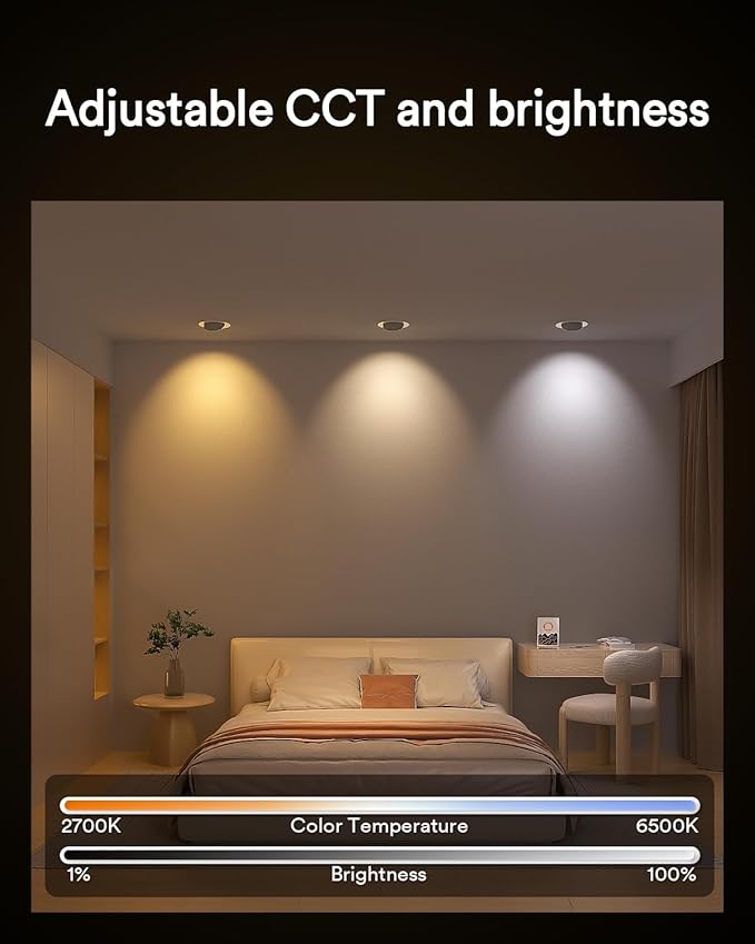 Lumary Smart Gimbal Recessed Lighting 4 Inch Pro, Dual-Controlled CCT Main & RGBAI Auxiliary WiFi LED Recessed Downlights, 270°+90° Adjustable Directional, Compatible with Alexa/Google, 1 Pack