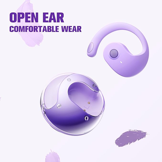 Purple Out of Ear Open Ear Headphones Wireless Ear Hanging Bluetooth Headset, Air Bone Conduction Open Ear Earbuds, OWS Over the Ear Earbuds Open Ear Buds Not In Ear Outside the Ear Headphones