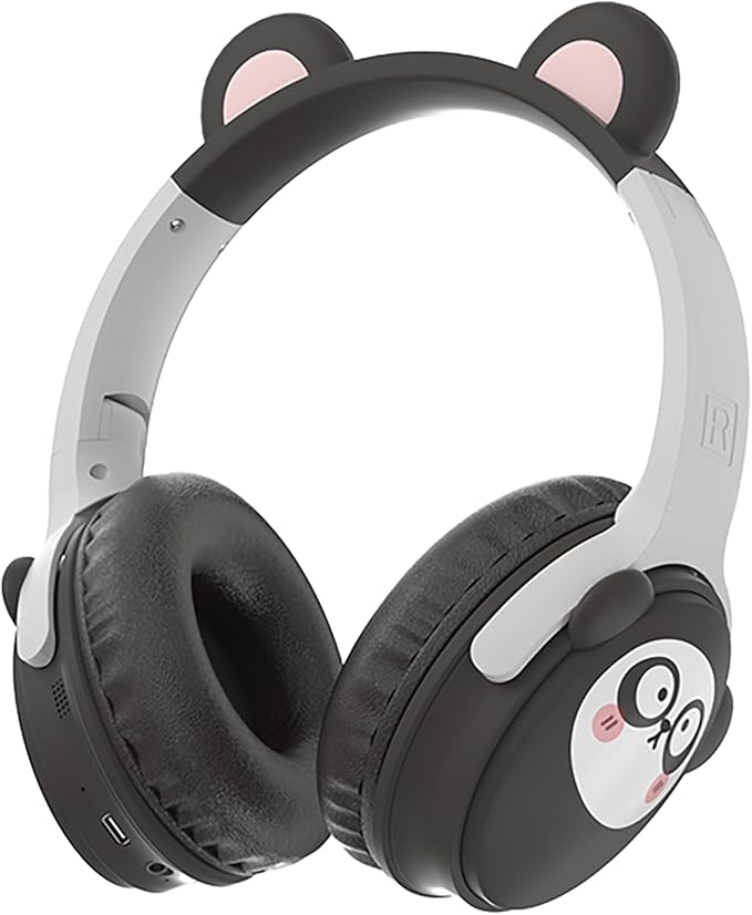 Kids Bluetooth Headphones， 85dB Safe Volume Limit, Stereo，Foldable Cute Up Cat Ear Children，Cartoon Animal Design,Ultra-Soft Over-Ear,Suitable for School & Travel (Black)