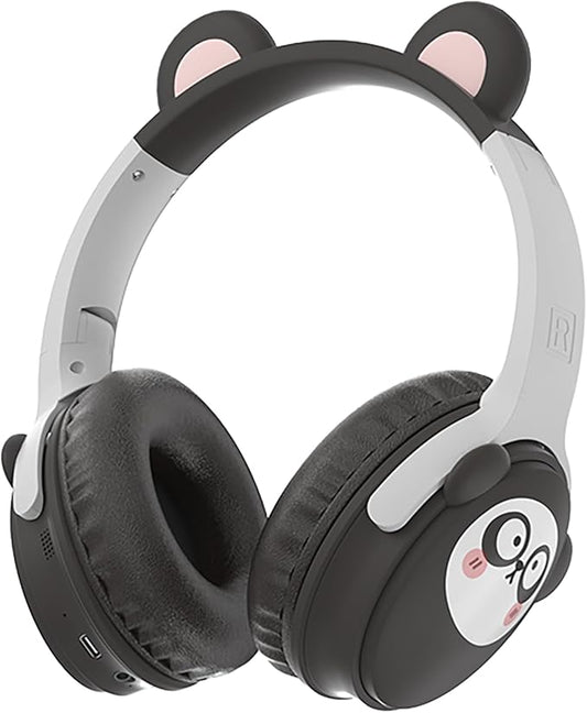 Kids Bluetooth Headphones， 85dB Safe Volume Limit, Stereo，Foldable Cute Up Cat Ear Children，Cartoon Animal Design,Ultra-Soft Over-Ear,Suitable for School & Travel (Black)