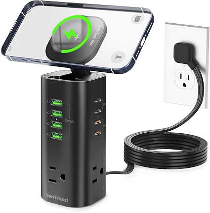160W Fast Charging Station, TenTrend Power Strip Tower, 5FT Extension Cord