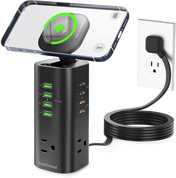 160W Fast Charging Station, TenTrend Power Strip Tower, 5FT Extension Cord