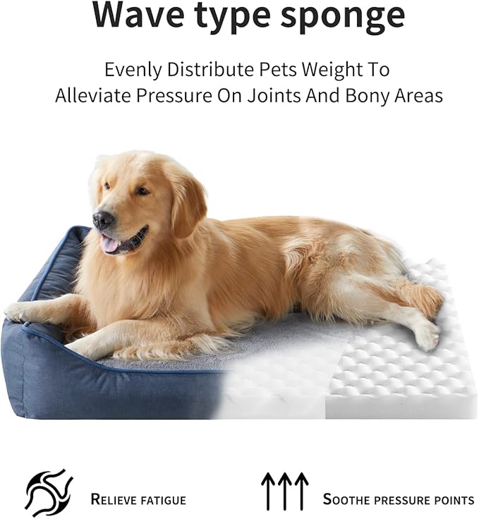 Orthopedic Dog Beds for Medium Dogs, Durable Egg Crate Foam Sofa Dog Bed wit Washable Removable Cover,Waterproof Lining,Pet Bed for Large Dogs (Navy Blue, 31.5" L x 25.2" W x 7" Th)