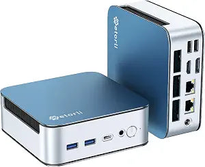 Getorli Mini PC Ryzen 5 6600H (Beats 7730U/7430U), 16GB LPDDR5 6400MT/s RAM, 512GB NVMe SSD, Triple Display Support, WiFi 6, BT 5.3, Dual LAN, Small Desktop PC for Office, Home, Light Gaming