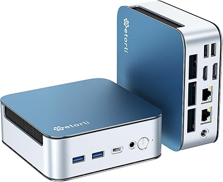Getorli Mini PC Ryzen 5 6600H (Beats 7730U/7430U), 16GB LPDDR5 6400MT/s RAM, 512GB NVMe SSD, Triple Display Support, WiFi 6, BT 5.3, Dual LAN, Small Desktop PC for Office, Home, Light Gaming