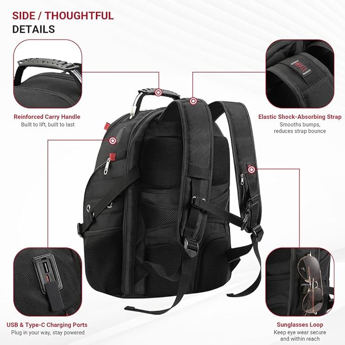 star cloud 17 Inch Travel Laptop Backpack,Business Tech Backpack with USB & Type-C Charging Port,180°TSA Friendly Travel College Work Backpack with Multiple Organizer Pockets for Men