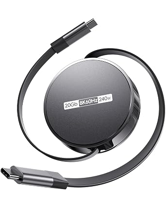 Retractable USB C to USB C Cable, USB 4 Cable with PD 240W, 20Gbps, 8K60Hz