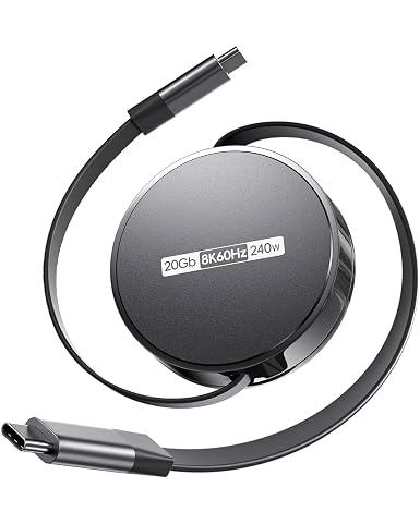Retractable USB C to USB C Cable, USB 4 Cable with PD 240W, 20Gbps, 8K60Hz