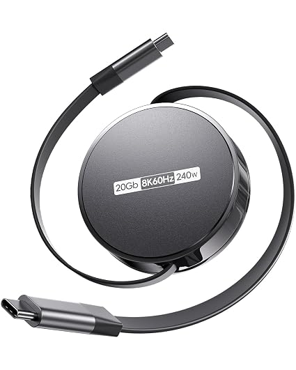 Retractable USB C to USB C Cable, USB 4 Cable with PD 240W, 20Gbps, 8K60Hz