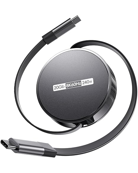 Retractable USB C to USB C Cable, USB 4 Cable with PD 240W, 20Gbps, 8K60Hz
