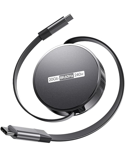 Retractable USB C to USB C Cable, USB 4 Cable with PD 240W, 20Gbps, 8K60Hz