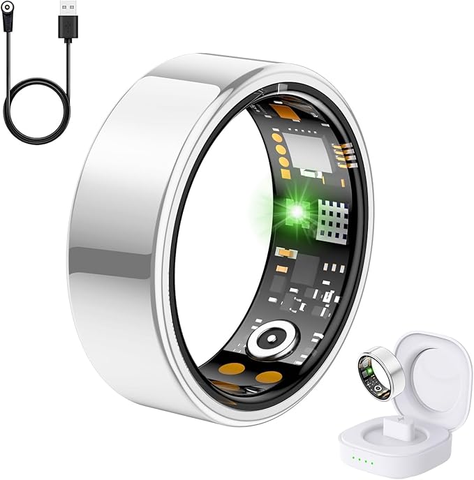 Health Tracker Ring, Smart Health Ring for Women Men with Heart Rate, Blood Oxygen, Sleep Monitor, Steps,Calories, No Subscription Fee, IP68 Waterproof Smart Ring for iPhone & Android (Silver, 10#)