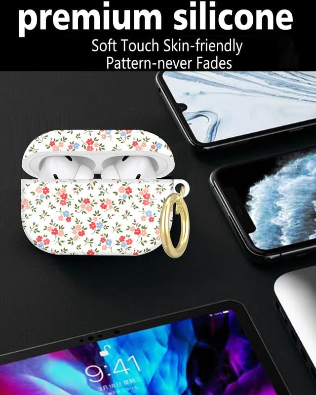 Compatible with AirPod Pro 2nd/1st Generation Case Cover with Key Chain,Full Protective Shockproof Wireless Headphone Case for Airpod Pro 2023/2022/2019(White Floral)