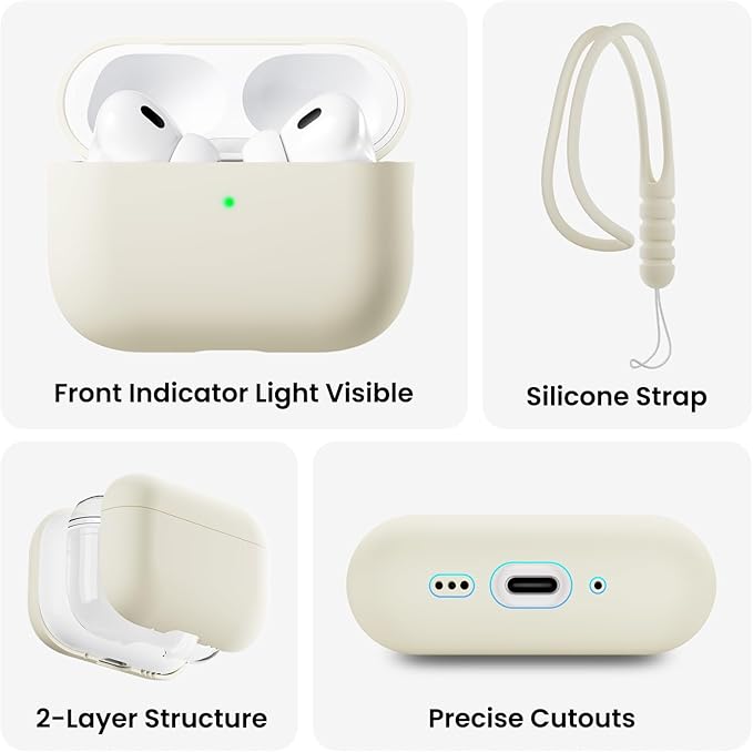ORNARTO Compatible with AirPods Pro 3 Case 2025, Full Protective Hybrid Silicone for AirPods Pro 3rd Generation Case, Front LED Visible Skin Cover-Starlight