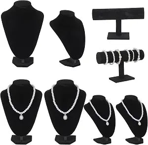 6 Pcs Jewelry Organizer Set - Black Velvet Row Bracelet Holder and Necklace Holder Elegant Room Decor Jewelry Organizers and Storage Solution for Home Store Trade Show