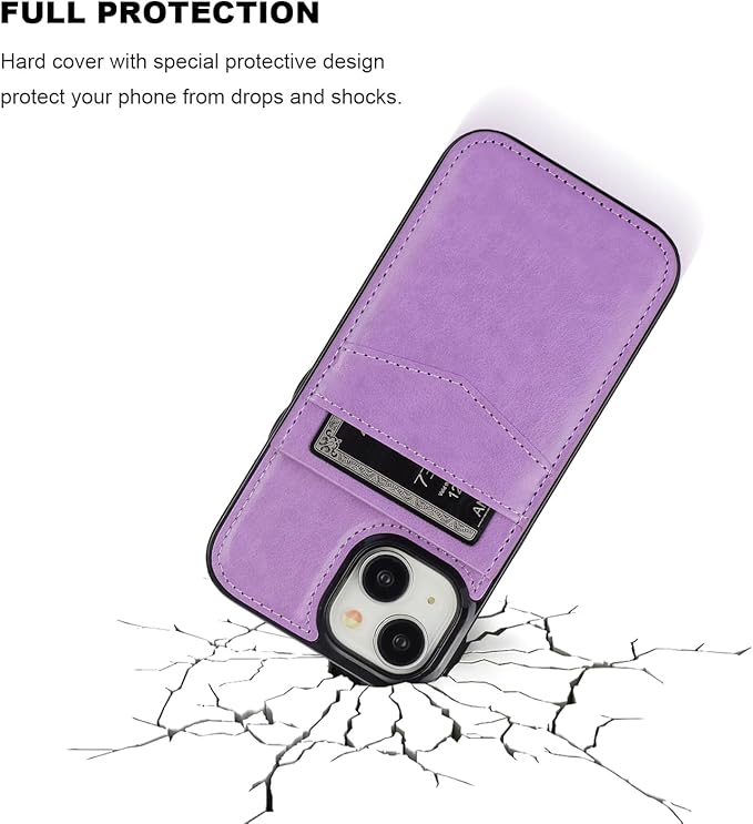 KIHUWEY Compatible with 15 Case Wallet with Credit Card Holder, Flip Premium Leather Magnetic Clasp Kickstand Heavy Duty Protective Cover for 15 6.1 Inch (Pruple) Purple