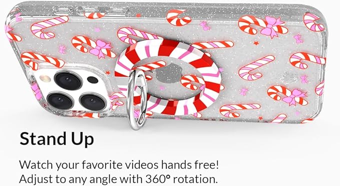 VELVET CAVIAR Compatible with MagSafe Phone Grip - Magnetic Ring Holder with Adjustable Stand - Removable MagSafe Accessories for iPhone 16, 15, 14, 13, 12 (Christmas Peppermint Princess)