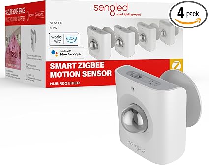 Sengled Zigbee Motion Sensor, Zigbee Hub Required, Pet Friendly, Works with SmartThings, Echo 4t'h, Hubitat or Echo Devices with Build-in Zigbee hub, 4 Pack