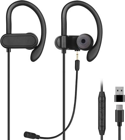 USB C & A Wired Earbuds with Boom Mic for Phone & PC, Ideal for Call & Work