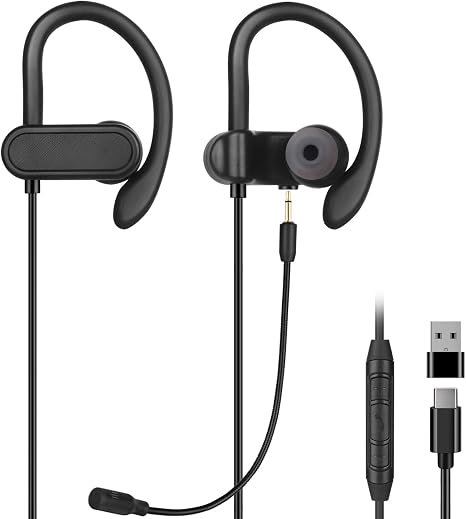 USB C & A Wired Earbuds with Boom Mic for Phone & PC, Ideal for Call & Work