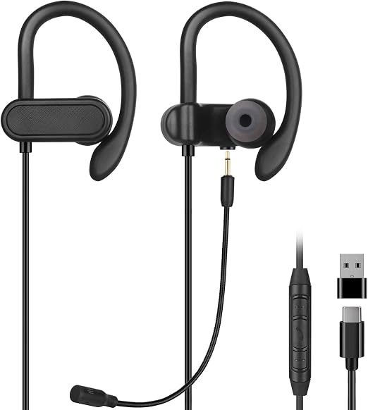 USB C & A Wired Earbuds with Boom Mic for Phone & PC, Ideal for Call & Work